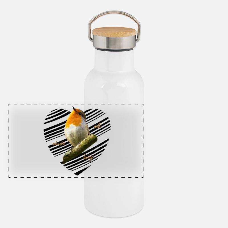 Rotkehlchen Singvogel Panorama Thermosflasche mit Bambusdeckel