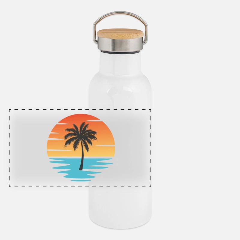 Plage Coucher de soleil Gourde isotherme avec bouchon en bambou