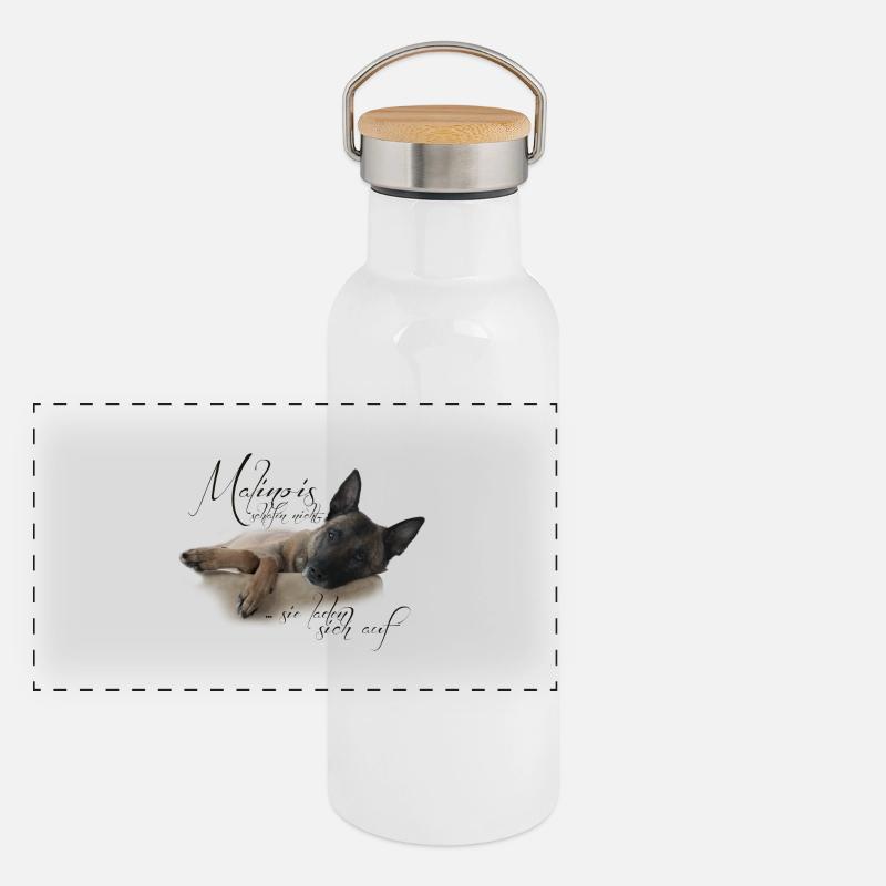 Malinois schlafen nicht ... Panorama Thermosflasche mit Bambusdeckel