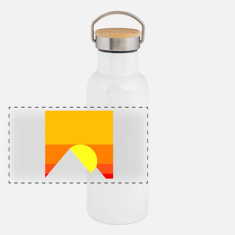 coucher du soleil - Gourde isotherme avec bouchon en bambou - blanc