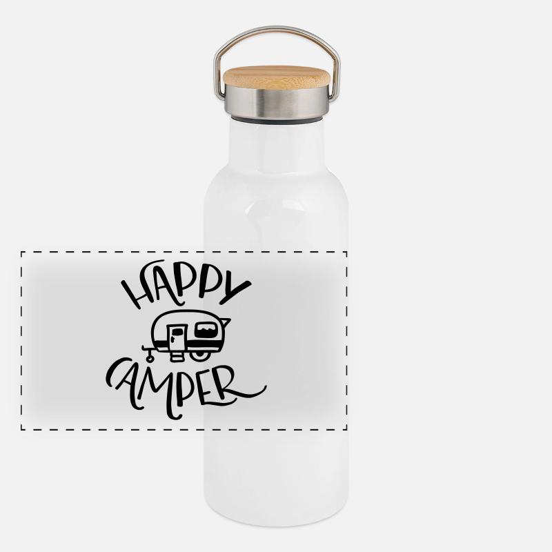 Camping: Happy Camper Panorama Thermosflasche mit Bambusdeckel