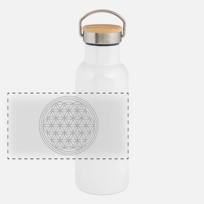 Fleur de vie en argent Gourde isotherme avec bouchon en bambou