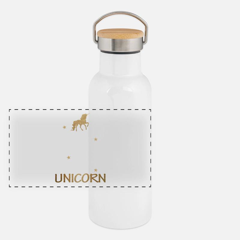 Keep Calm And Be A Unicorn Gold Geschenk Panorama Thermosflasche mit Bambusdeckel