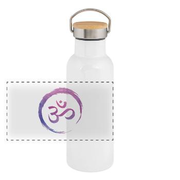 Yoga Zen Kreis Om - Panorama Thermosflasche mit Bambusdeckel - Weiß - Vorne