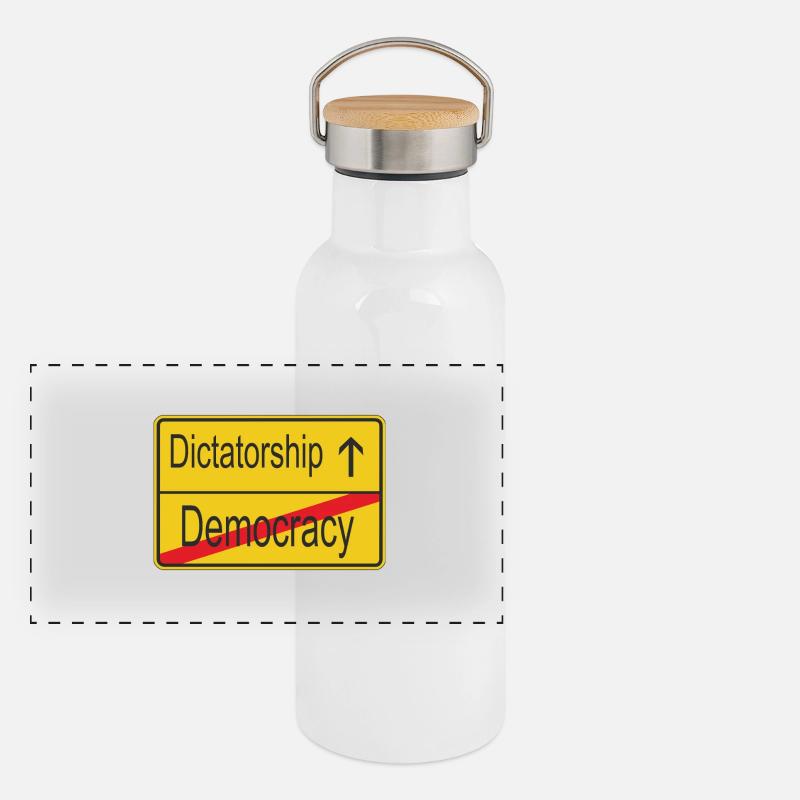 leaving Democracy entering Dictatorship Panoramic Thermal Bottle with Bamboo Lid