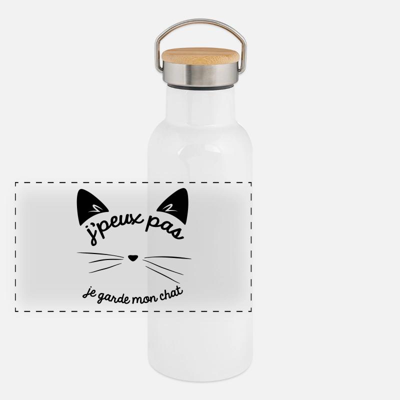 Je peux pas je garde mon chat Gourde isotherme avec bouchon en bambou