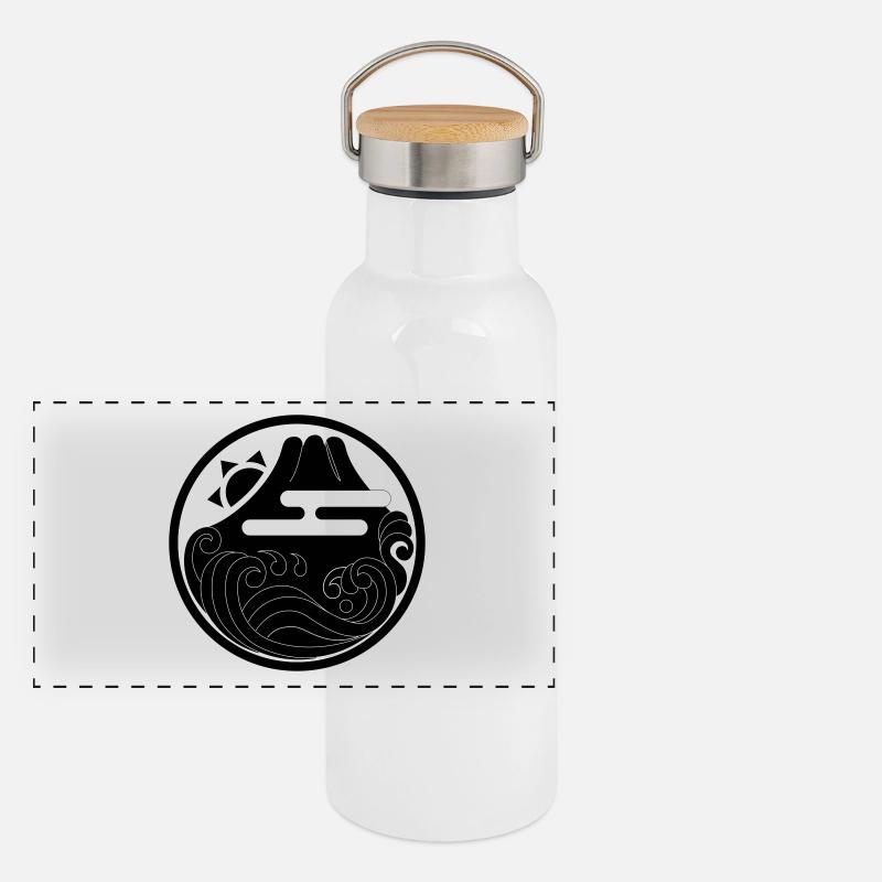 motif japonais "Fuji et Wave" Gourde isotherme avec bouchon en bambou