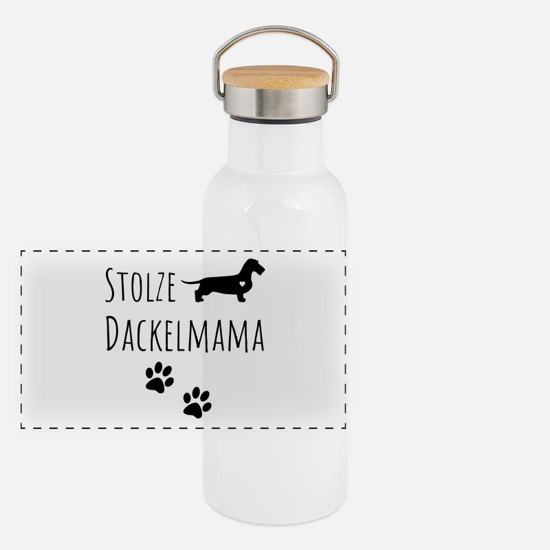 Stolze Dackelmama Panorama Thermosflasche mit Bambusdeckel