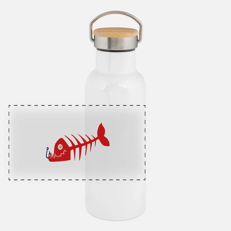Freaky Fisch Skelett Pirat schlecht. rot Panorama Thermosflasche mit Bambusdeckel