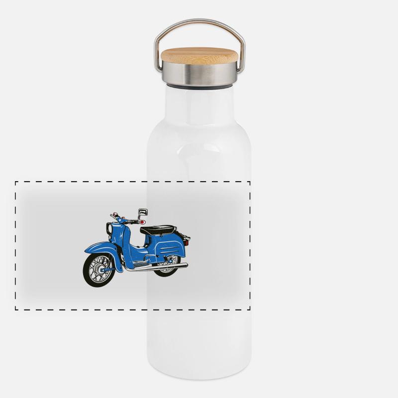 Two-stroke DDR Simson Schwalbe Panoramic Thermal Bottle with Bamboo Lid