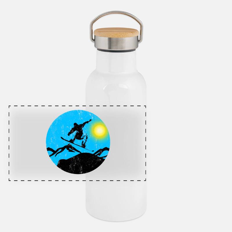 Snowboarder jump Panorama Thermosflasche mit Bambusdeckel
