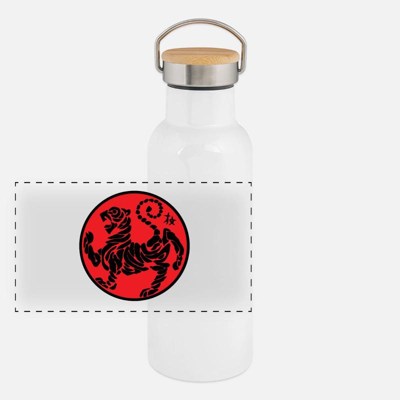 Shotokan Tiger black on red Panoramic Thermal Bottle with Bamboo Lid