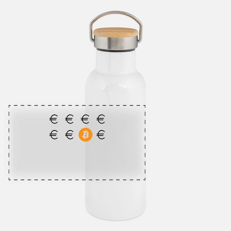 Think different Bitcoin Panorama Thermosflasche mit Bambusdeckel