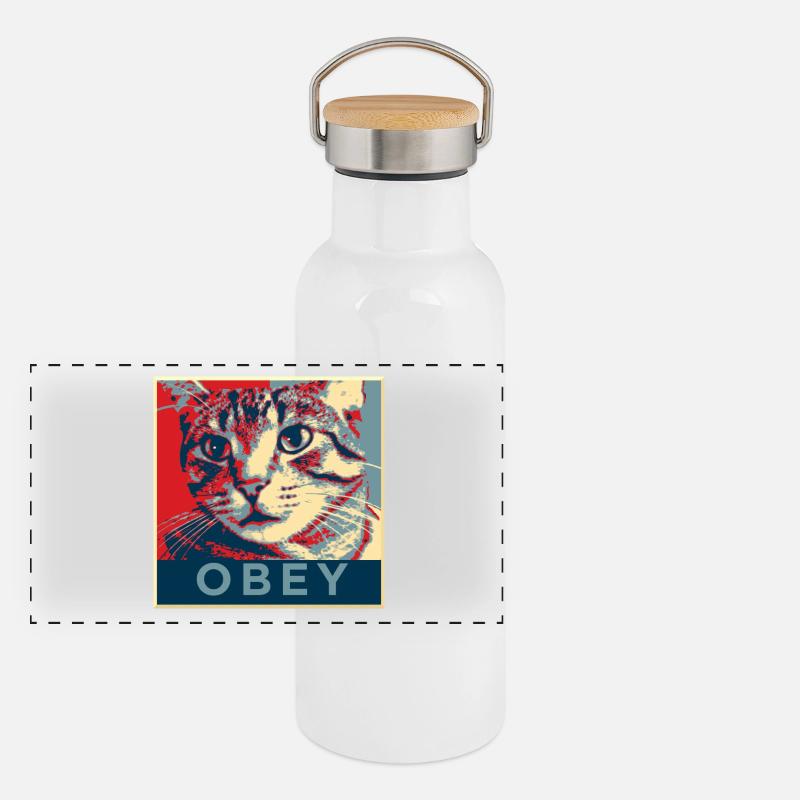 Obey the Cat! Panoramic Thermal Bottle with Bamboo Lid