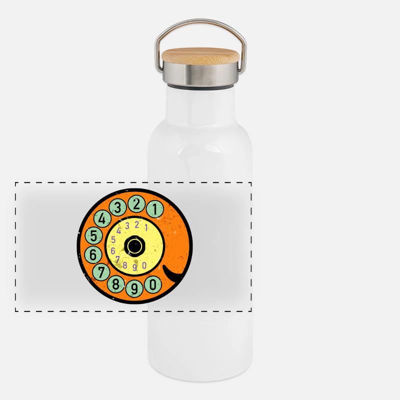 bunte Wählscheibe Vintage Retro Telefon Nostalgie Panorama Thermosflasche mit Bambusdeckel