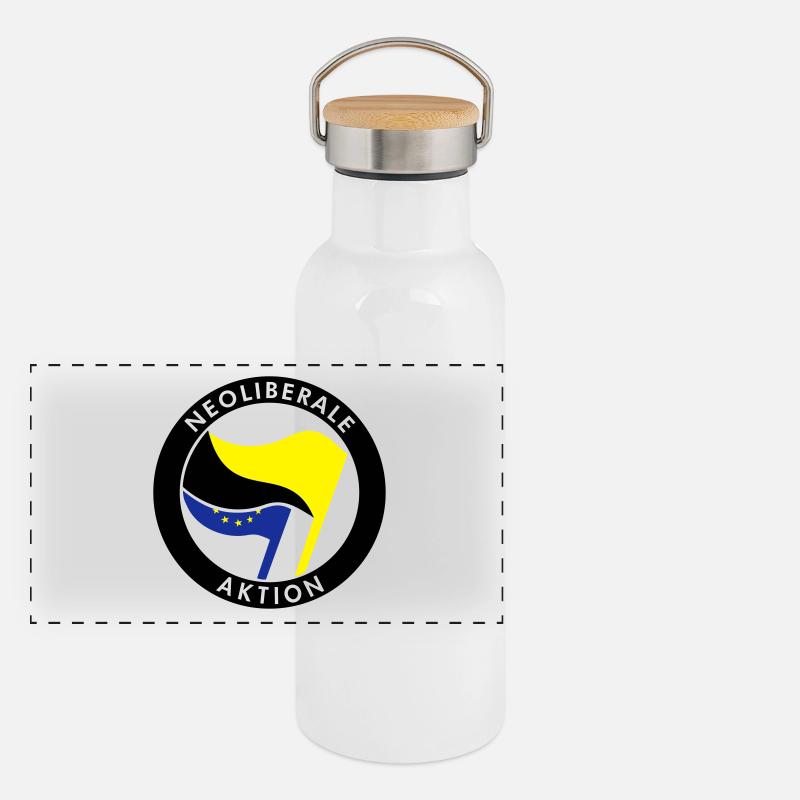 Neoliberale Aktion Panorama Thermosflasche mit Bambusdeckel