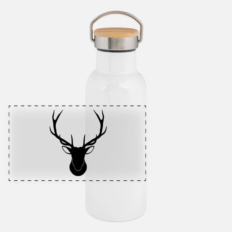 Hirsch - Hirschgeweih Panorama Thermosflasche mit Bambusdeckel