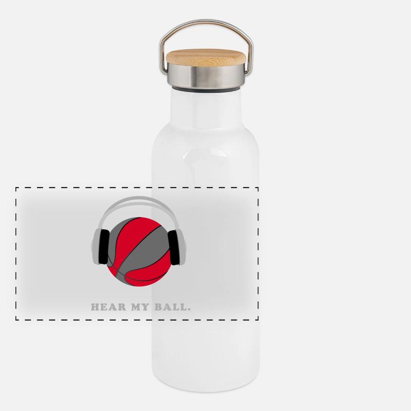 Basketball Kopfhoerer hear my ball Panorama Thermosflasche mit Bambusdeckel