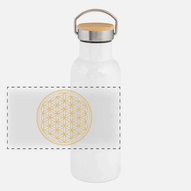 Blume des Lebens Panorama Thermosflasche mit Bambusdeckel