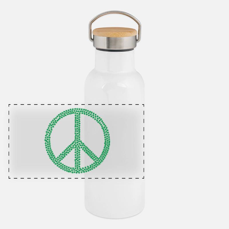 Peace Zeichen Hanfblätter Geschenk Geschenkidee Panorama Thermosflasche mit Bambusdeckel