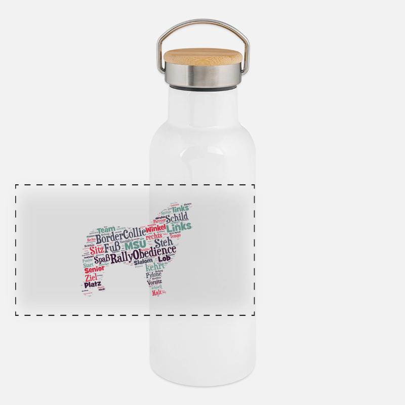 Rally Obedience Border Collie Wordcloud Panorama Thermosflasche mit Bambusdeckel