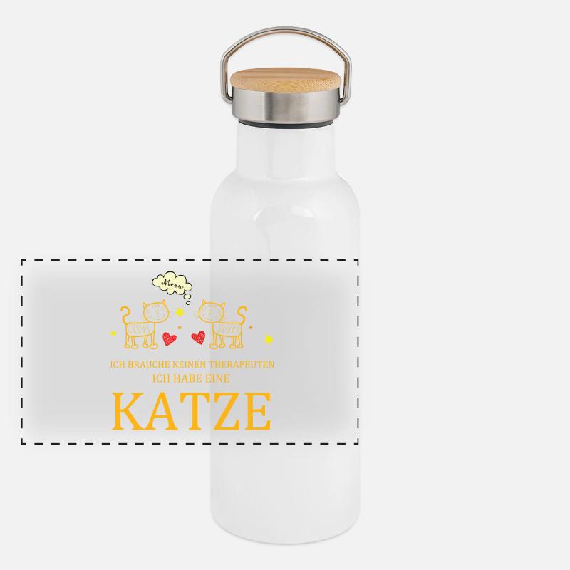 Katze Spruch Katzen Geschenk Panorama Thermosflasche mit Bambusdeckel