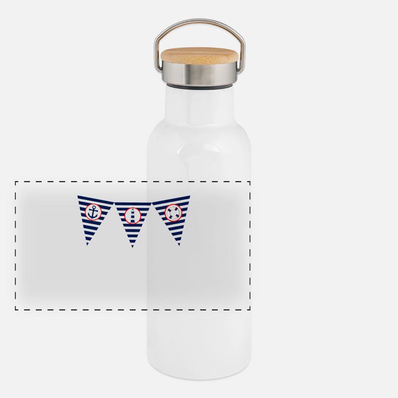 maritime, sea, lighthouse, flag, pennant Panoramic Thermal Bottle with Bamboo Lid