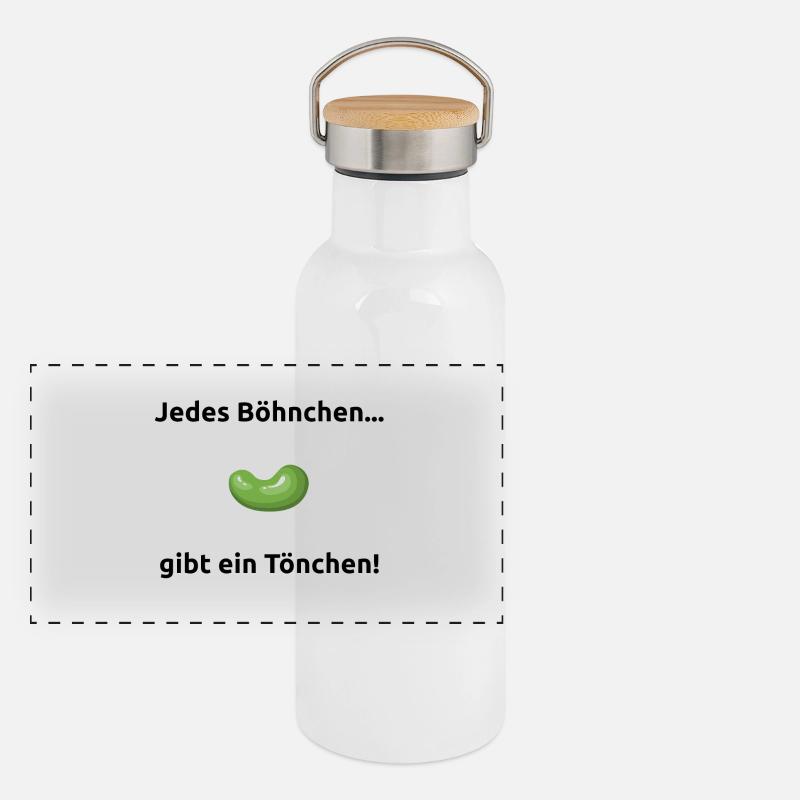 Jedes Böhnchen gibt ein Tönchen Bohne Geschenk Panorama Thermosflasche mit Bambusdeckel