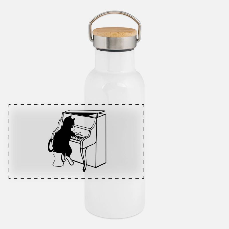 Cat piano music Panoramic Thermal Bottle with Bamboo Lid