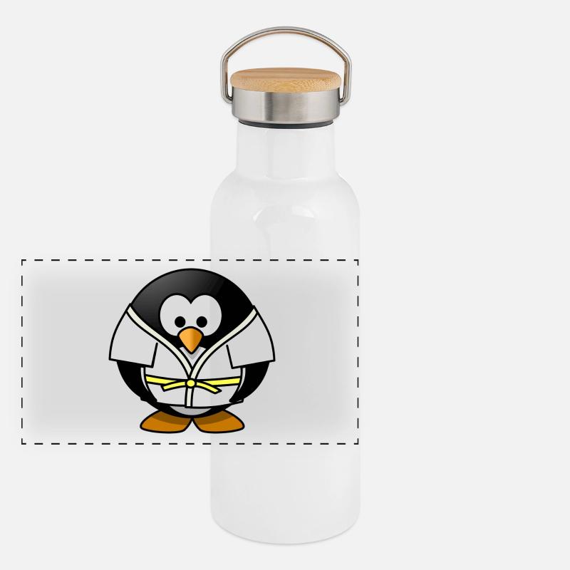 kleiner Pinguin beim Judo Panorama Thermosflasche mit Bambusdeckel