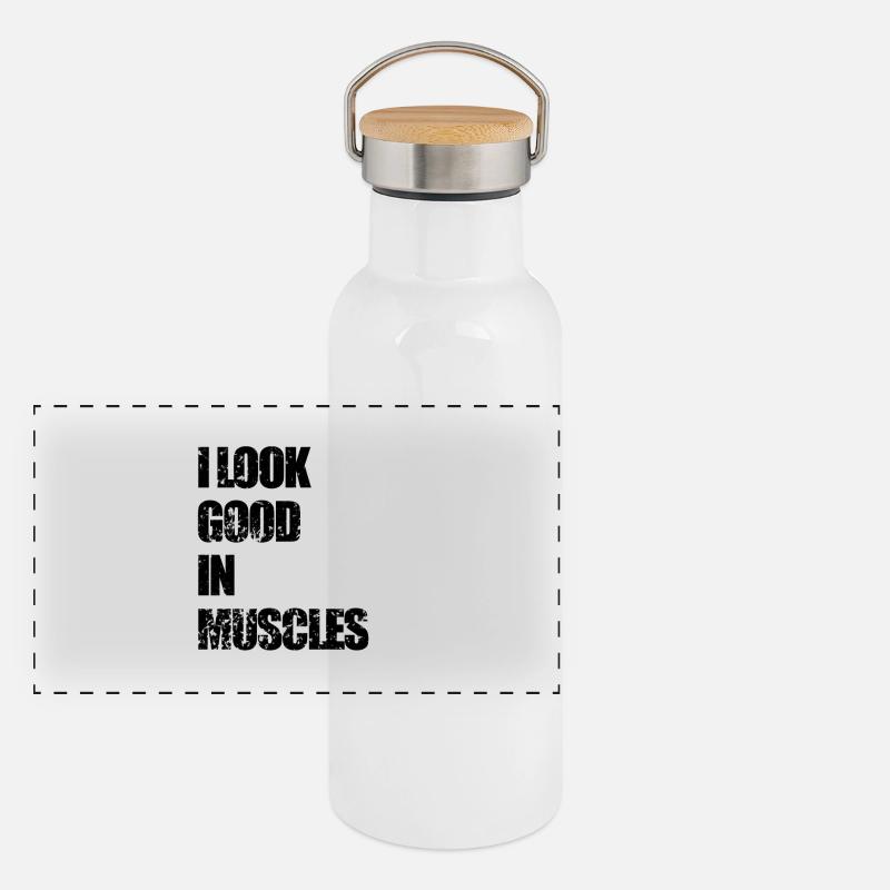 Gewichte. Heben. Muskeln. gewichte Panorama Thermosflasche mit Bambusdeckel