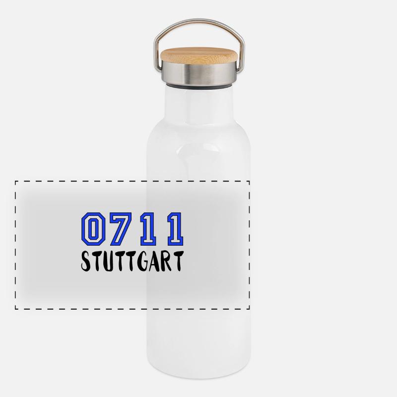 0711 Stuttgart Geschenkidee Stuggi Schwaben Panorama Thermosflasche mit Bambusdeckel