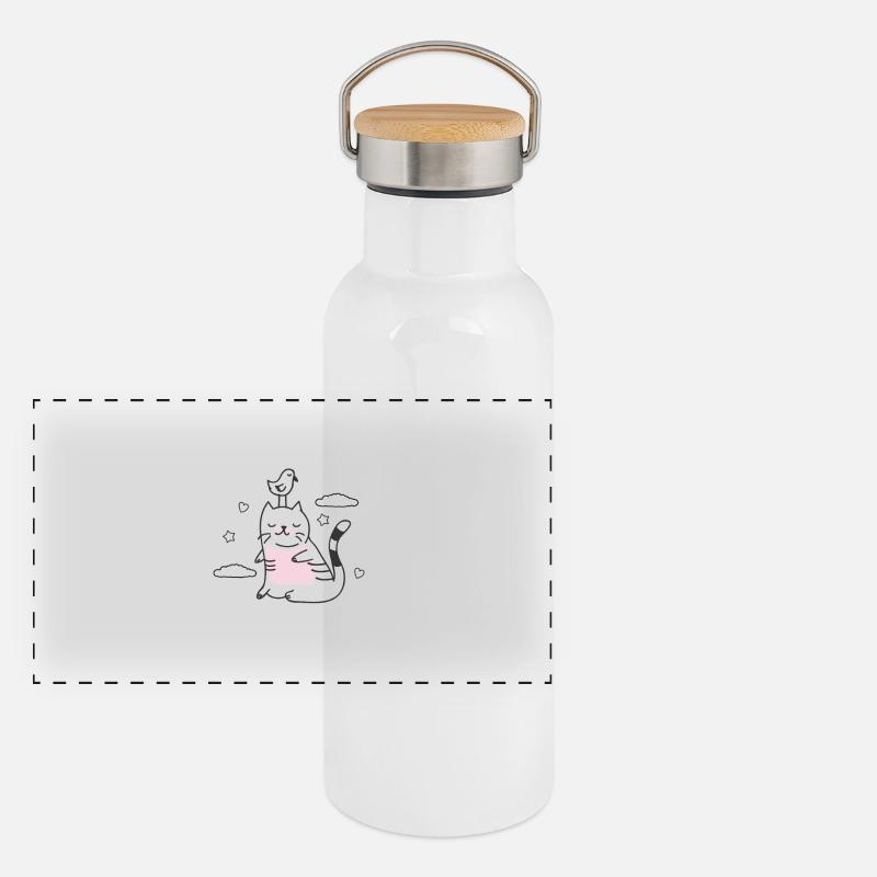 oiseau dans le chat Gourde isotherme avec bouchon en bambou
