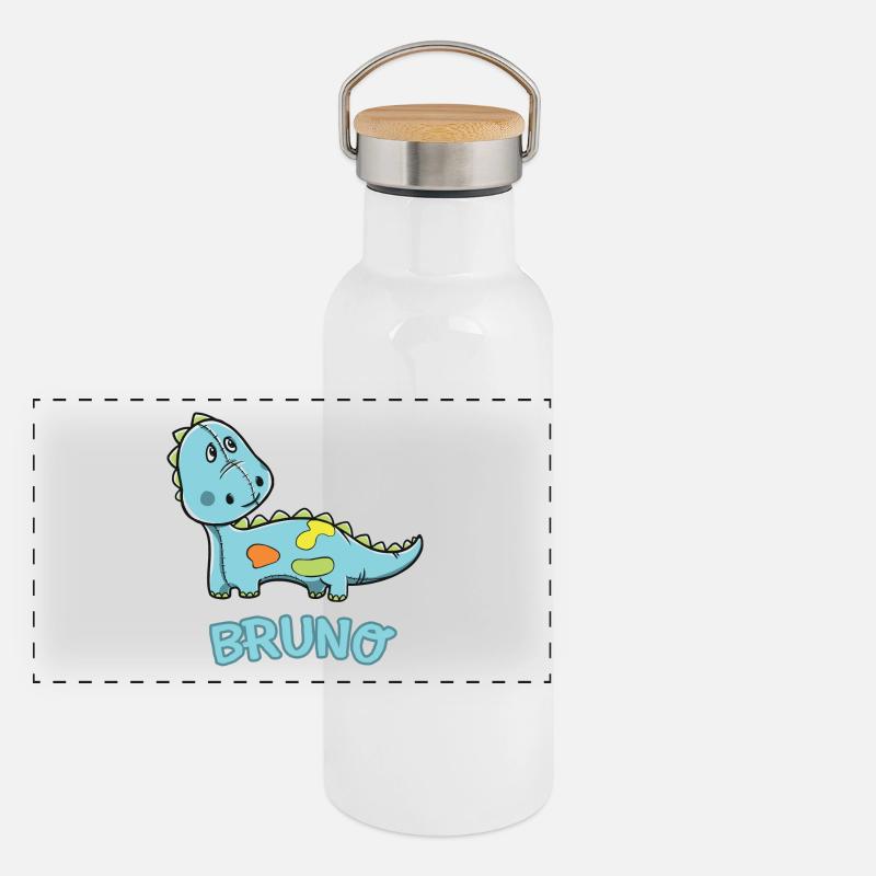 Dinosaurier lustig Kind Bruno Geschenk Geburtstag Panorama Thermosflasche mit Bambusdeckel