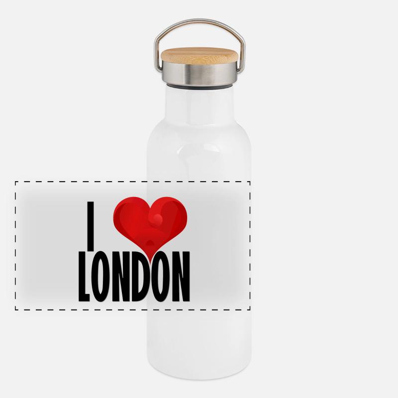 J'AIME LONDON noir Gourde isotherme avec bouchon en bambou