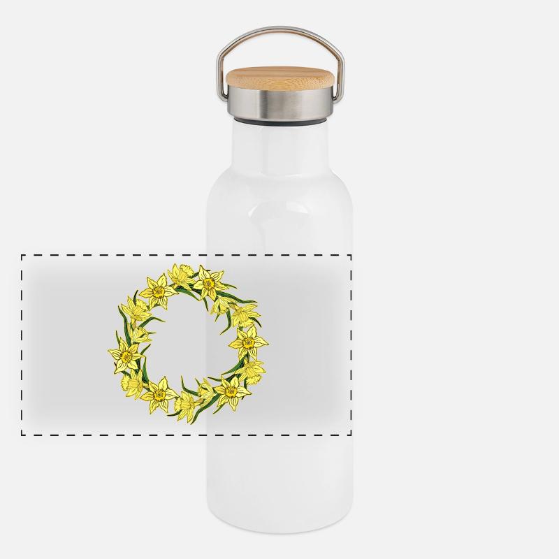Valentin Pâques anniversaire de mariage jonquilles Gourde isotherme avec bouchon en bambou