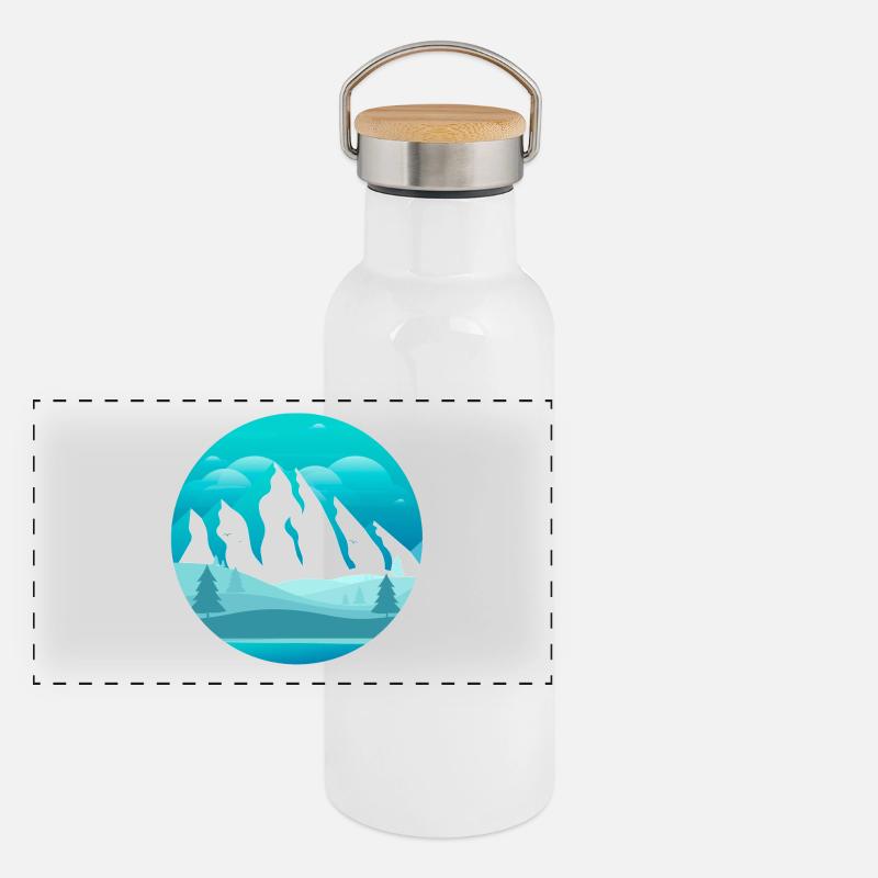 montagnes couvertes de neige et de la forêt Gourde isotherme avec bouchon en bambou