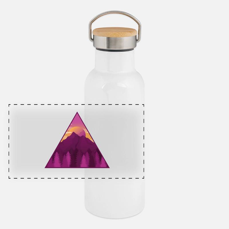 Mountain in front of sunset and forest Panoramic Thermal Bottle with Bamboo Lid
