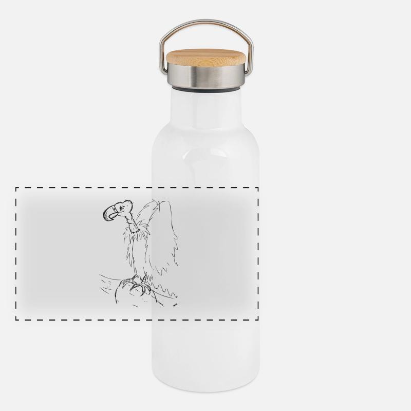 Geier-Skizze Panorama Thermosflasche mit Bambusdeckel