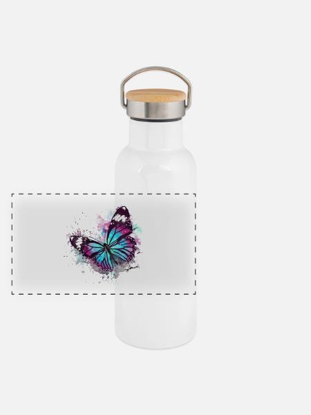 Beautiful Butterfly Watercolour - Panoramic Thermal Bottle with Bamboo Lid - white - Front