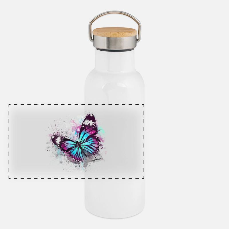 Beautiful Butterfly Watercolour Panoramic Thermal Bottle with Bamboo Lid