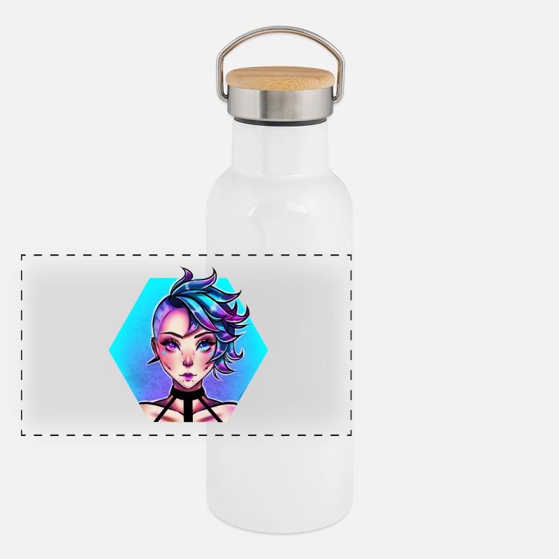 blau Punk Panorama Thermosflasche mit Bambusdeckel