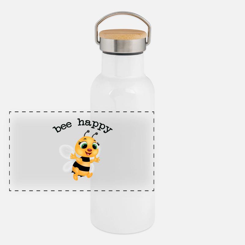 flotte biene, be happy Panorama Thermosflasche mit Bambusdeckel