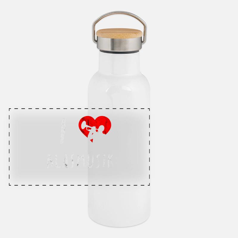 Ich liebe Blasmusik Holzblasinstrument Geschenk Panorama Thermosflasche mit Bambusdeckel