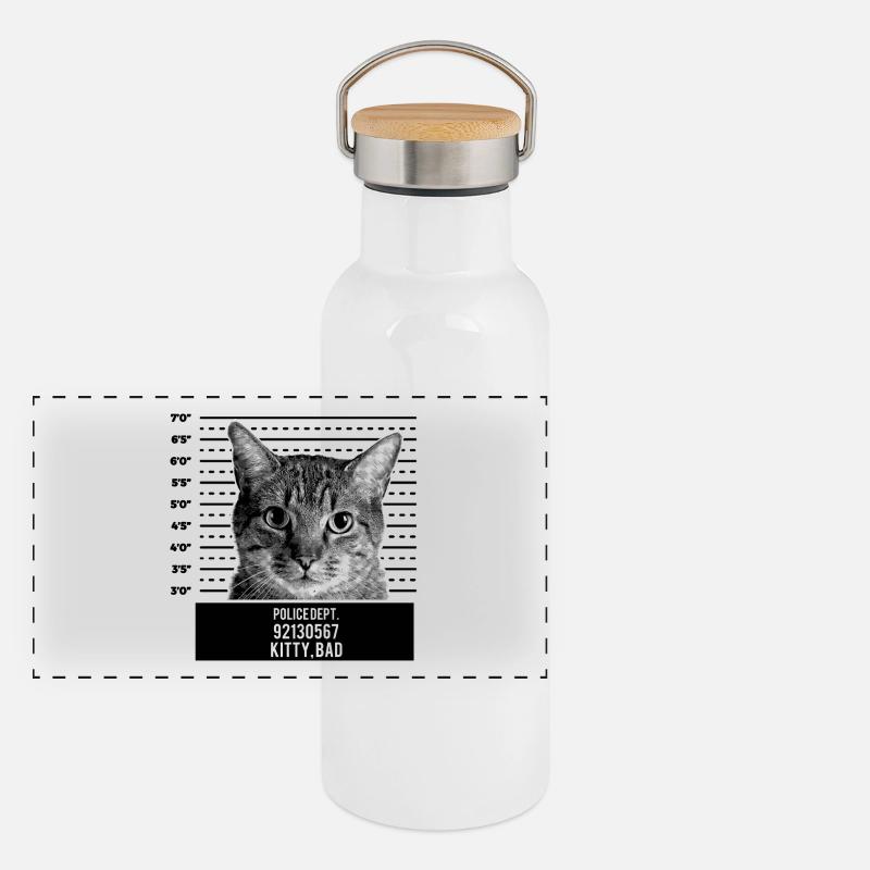 Tasse de chat mignon Tourné Bad Kitty Gourde isotherme avec bouchon en bambou