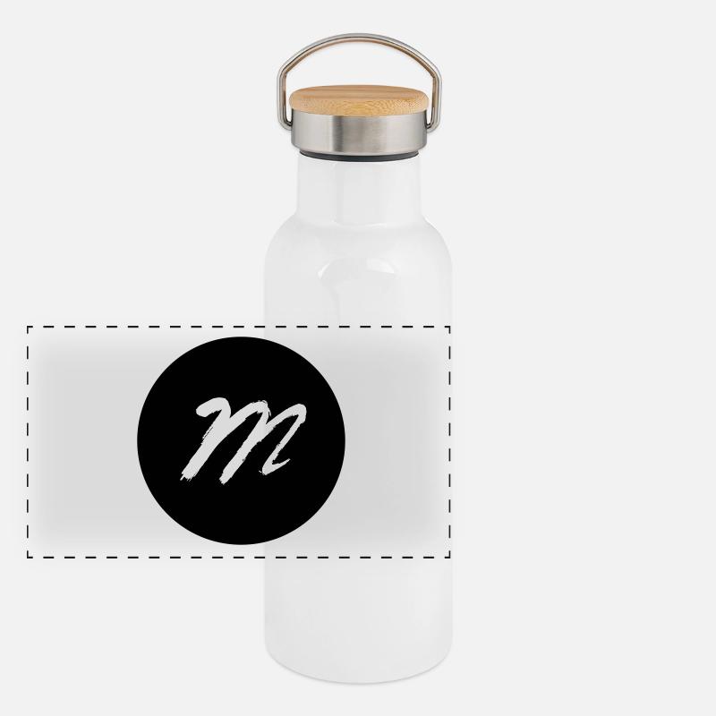 m im Kreis schwarz Panorama Thermosflasche mit Bambusdeckel