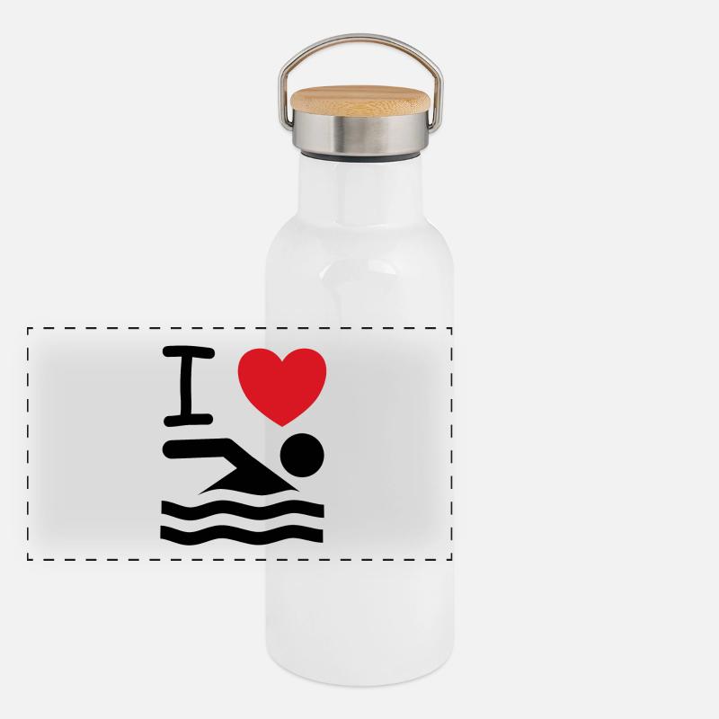I Love Schwimmen Spruch Geschenk Idee Panorama Thermosflasche mit Bambusdeckel