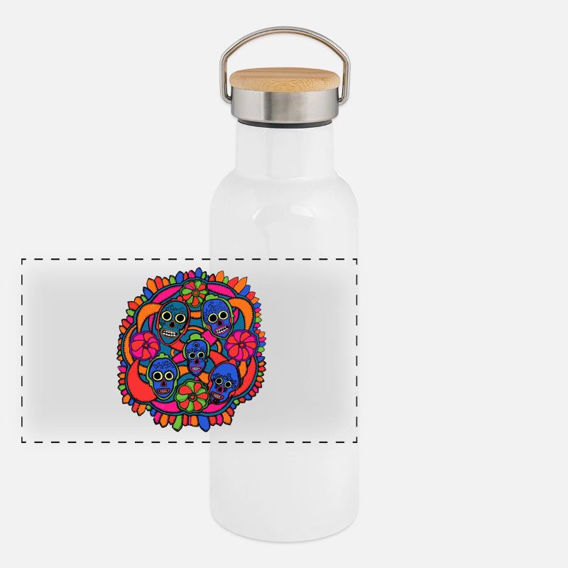Dias de los muertos - Panorama Thermosflasche mit Bambusdeckel - Weiß