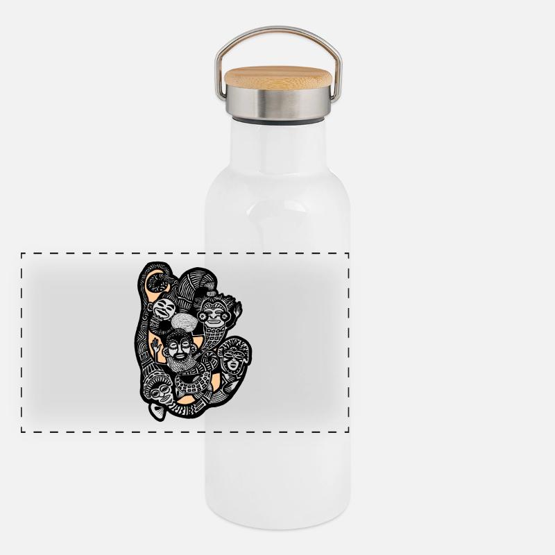 Tribal masks Panoramic Thermal Bottle with Bamboo Lid