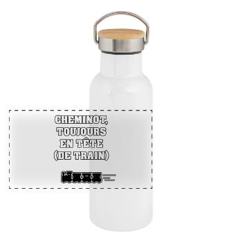 CHEMINOT, TOUJOURS EN TÊTE (DE TRAIN) - Gourde isotherme avec bouchon en bambou - blanc - Devant